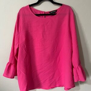DAVI & DANI Vibrant Pink Bell Sleeve Blouse